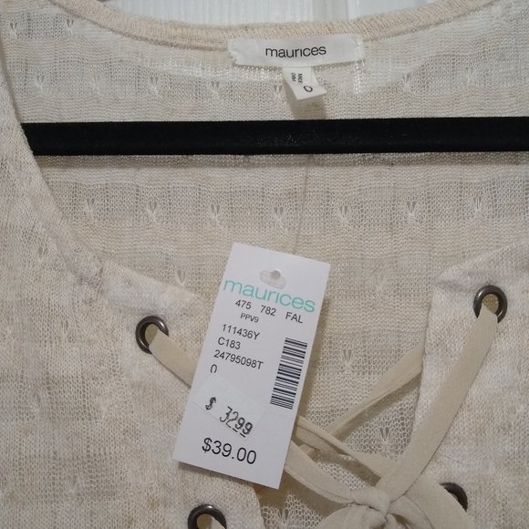 NWT Maurices Plus Size 0X Boho Pullover High-Low Ivory/Cream Linen Tunic/Blouse - Picture 7 of 8